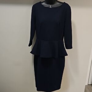 Calvin Klein Navy Long Sleeve Peplum Dress